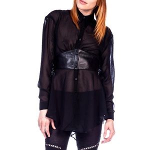 Willow | Leather Waist Chiffon Top
